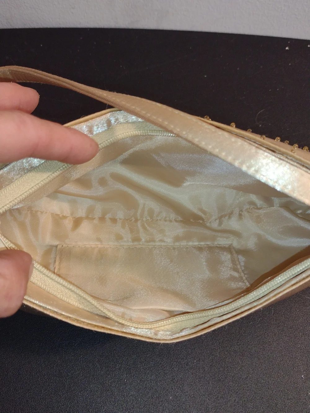 Gold Satin Studded Shoulder Bag - Women